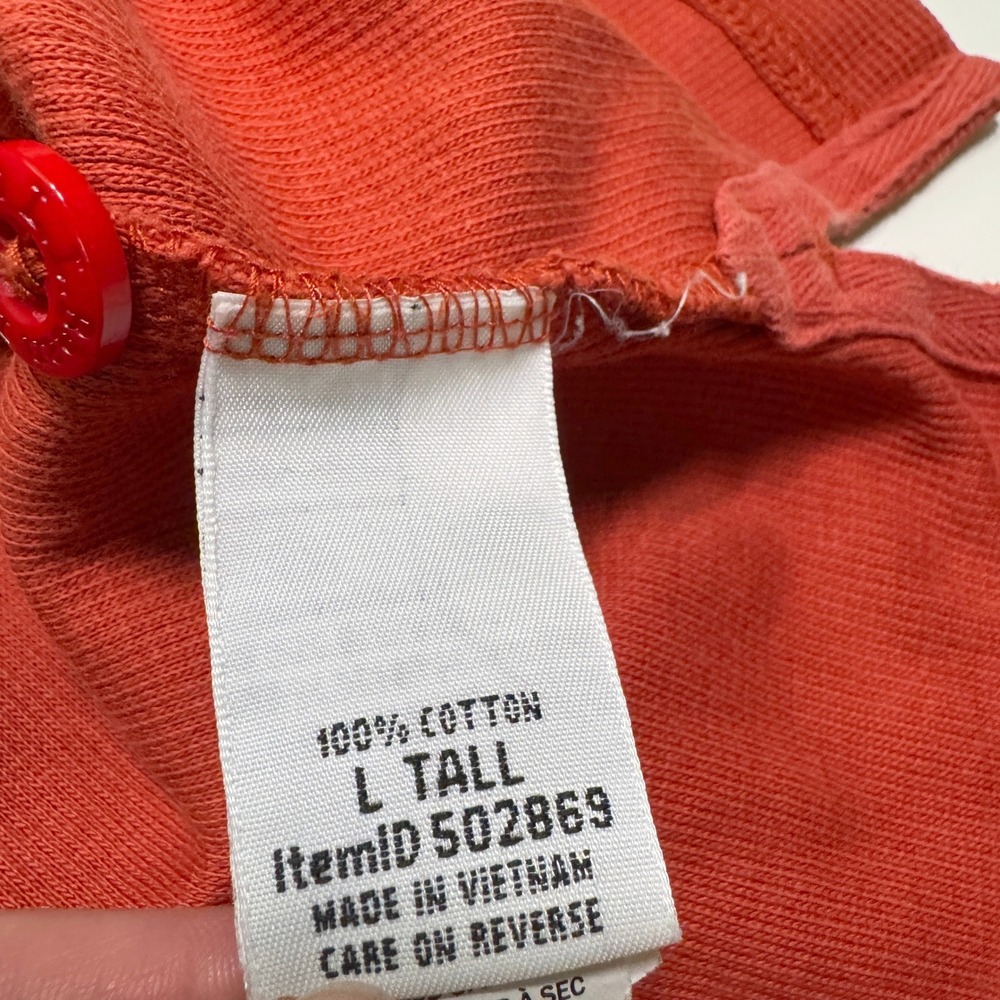 L.L.Bean Henley Shirt L Tall Orange Traditional Fit Long Sleeve Waffle Thermal - Picture 3 of 3